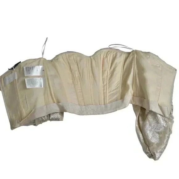 NWT H&M Conscious Off-the-shoulder Top Beige Silver Balloon  Sleeve Size O - Picture 11 of 15